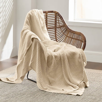 100% Cotton Waffle Blankets - BEIGE
