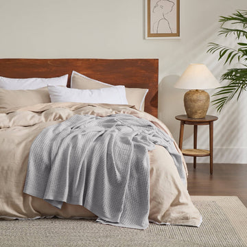 100% Cotton Waffle Blankets - Light Grey