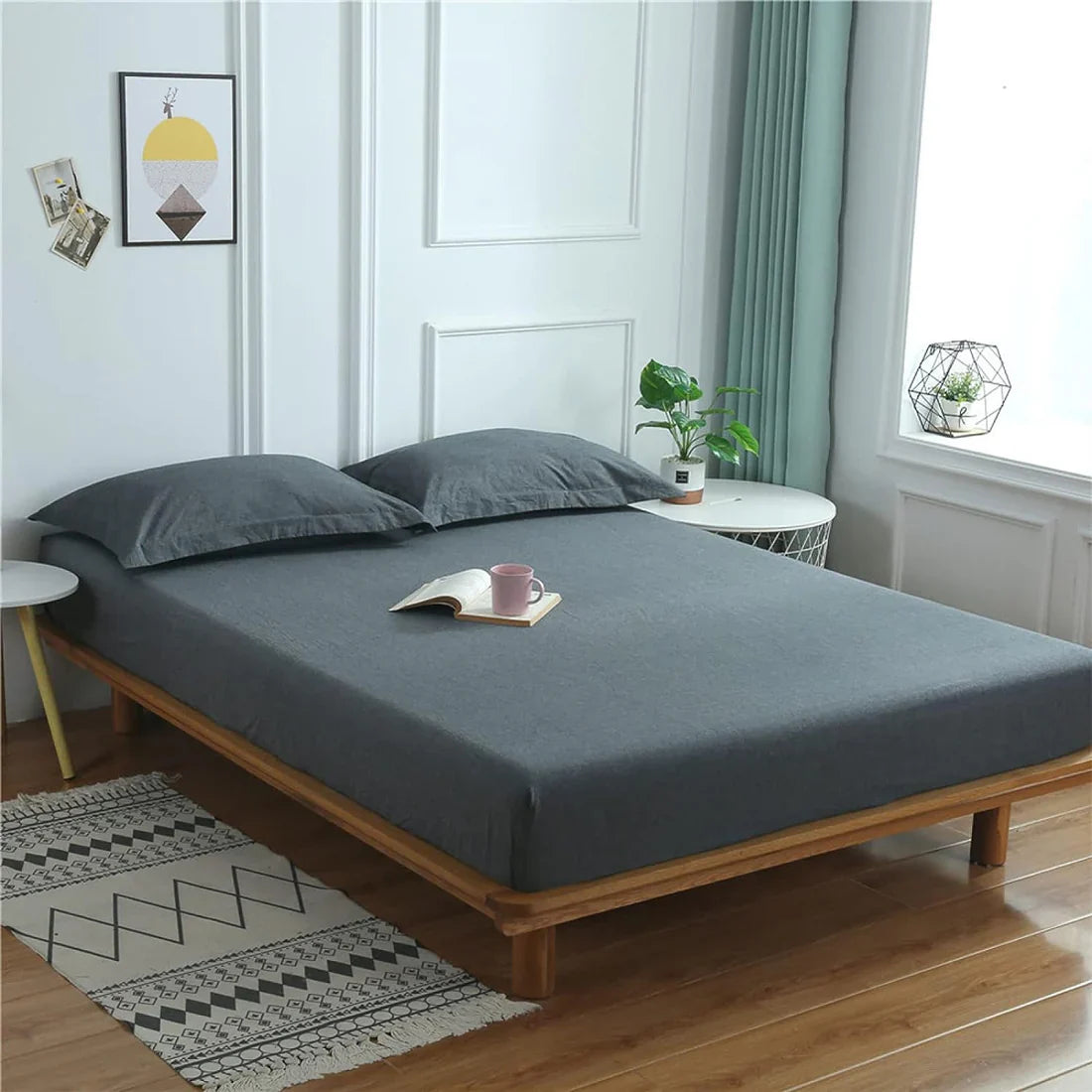 Fitted Bed Sheet – Single Bed – Free Pillow – CHARCOAL