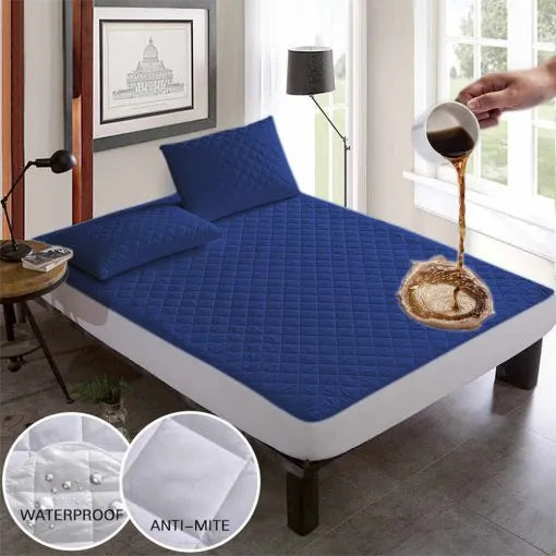 Soft Cotton Quilted 100% Waterproof Fitted Mattress Protector (Blue)