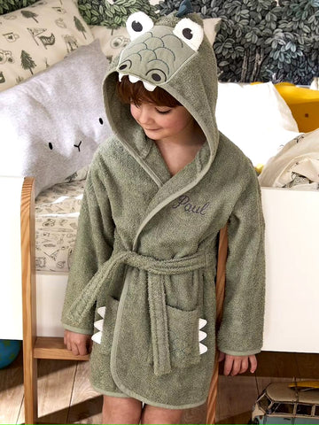 Kid’s Sea Green Hooded Terry Bathrobe