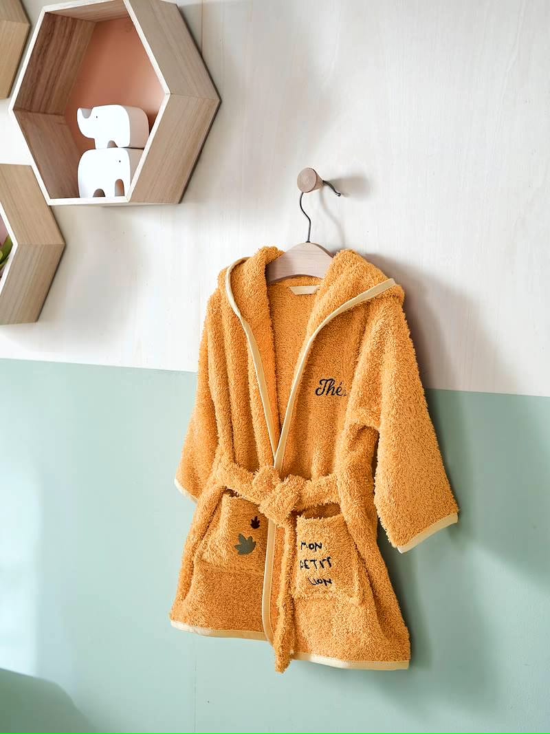 Kids’ Brown Hooded Terry Bathrobe