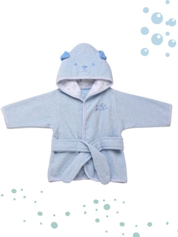 Kids Sky Blue Hooded Terry Bathrobe
