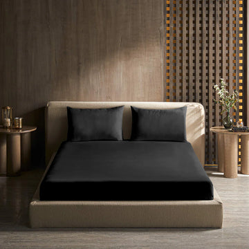 Fitted Bed Sheet – KING Bed – Free Pillow – BLACK