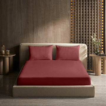 Fitted Bed Sheet – Single Bed – Free Pillow – MAROON