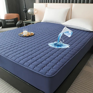 Soft Cotton Quilted 100% Waterproof Fitted Mattress Protector (Blue)