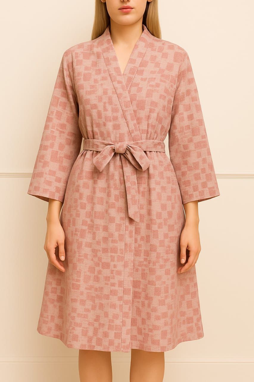 Textured Rose Belted Bathrobe