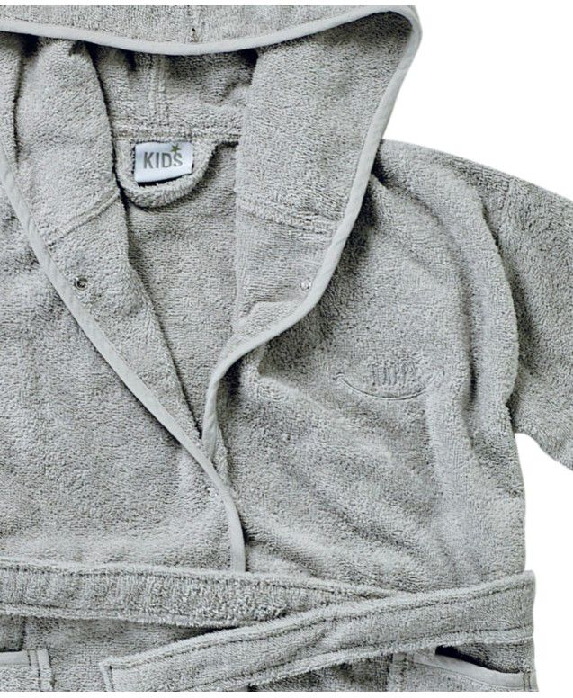 Kids’ Grey Hooded Terry Bathrobe