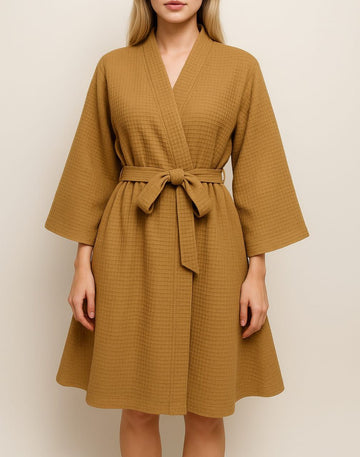 Waffle Knit Mustard Bathrobe