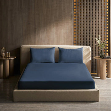 Fitted Bed Sheet – Single Bed – Free Pillow – NAVY BLUE
