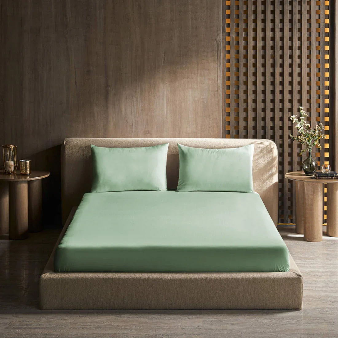 Fitted Bed Sheet – Single Bed – Free Pillow – SEA GREEN