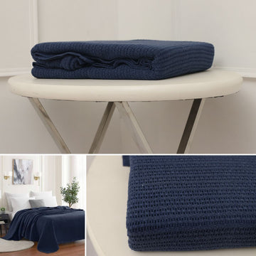 Cotton Woven Throw Blanket (Blue)