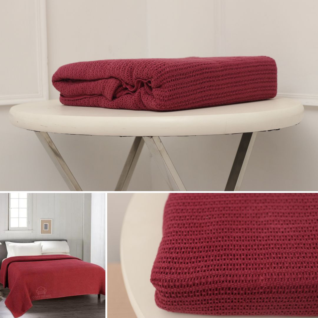 Cotton Woven Throw Blanket (Red)