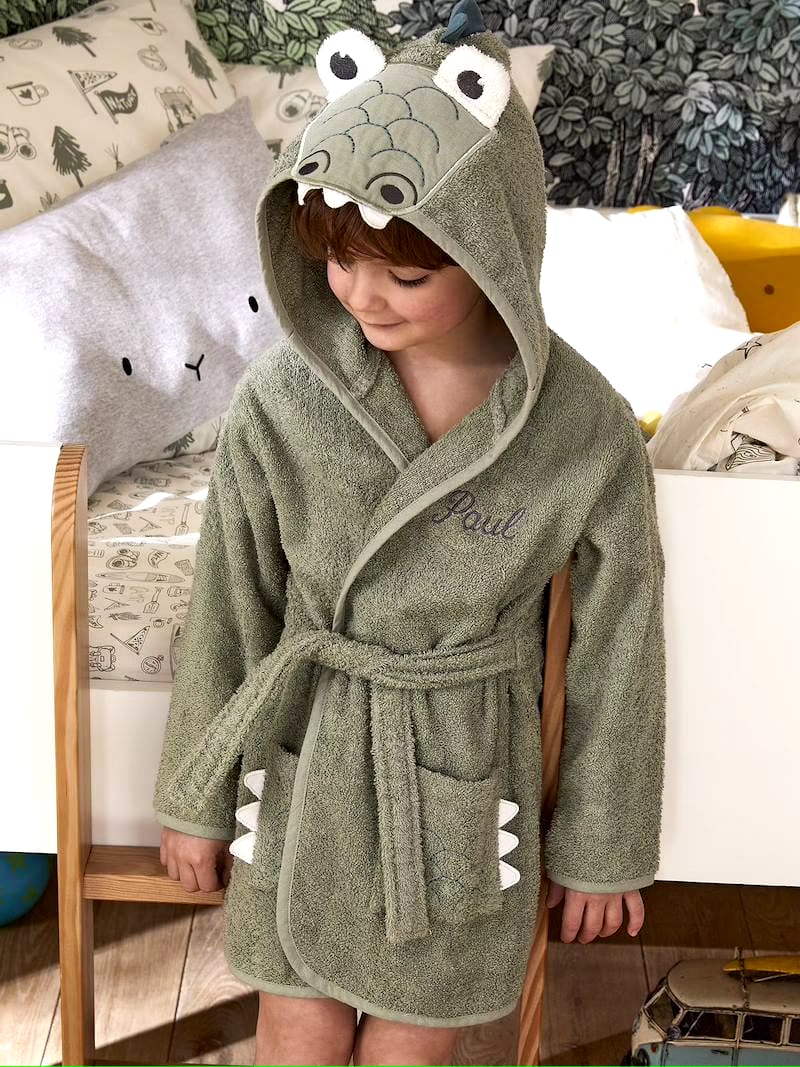 Kid’s Sea Green Hooded Terry Bathrobe