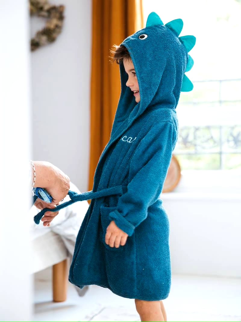 Kids’ Navy Blue Hooded Terry Bathrobe