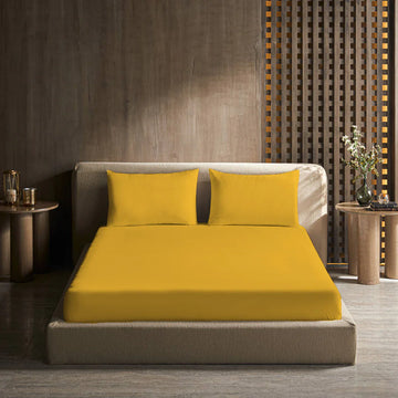 Fitted Bed Sheet – SUPER KING Bed – Free Pillows - YELLOW