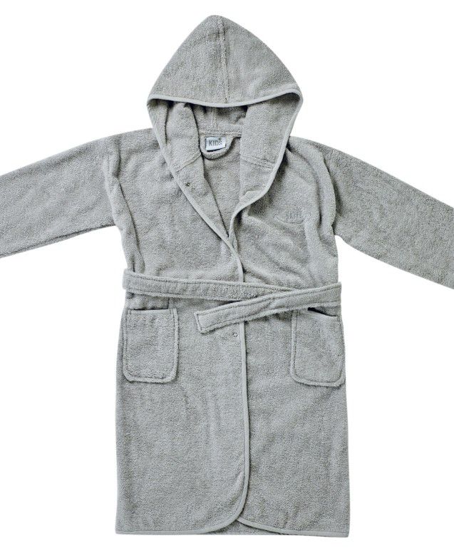 Kids’ Grey Hooded Terry Bathrobe
