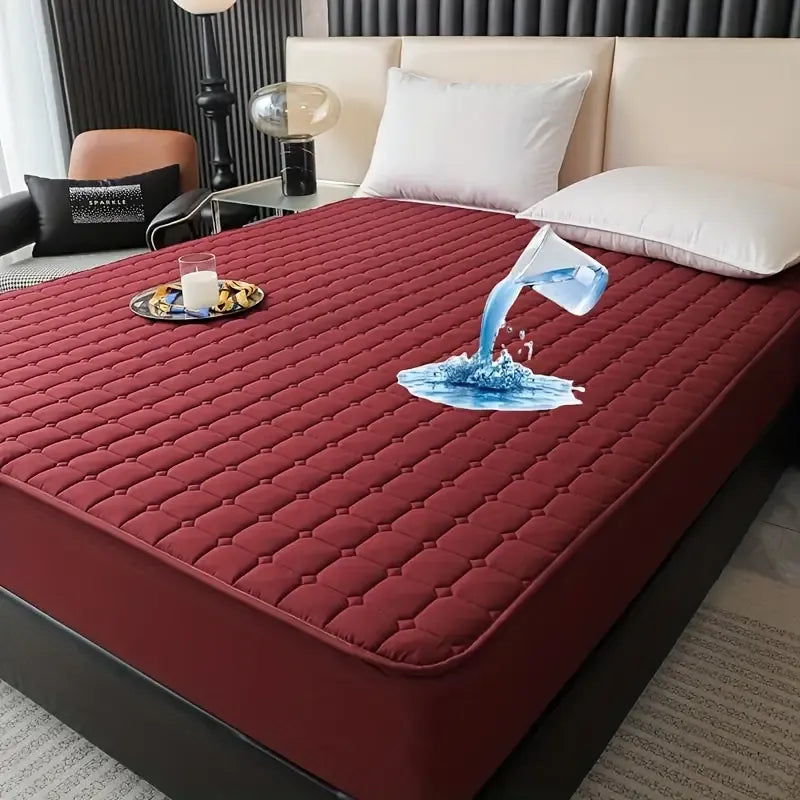 Soft Cotton Quilted 100% Waterproof Fitted Mattress Protector (Maroon)