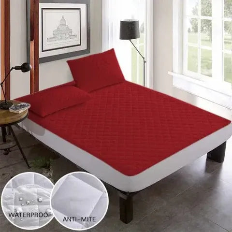 Soft Cotton Quilted 100% Waterproof Fitted Mattress Protector (Maroon)